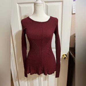 Love firt sight Burgundy ribbed long sleeve top (A)